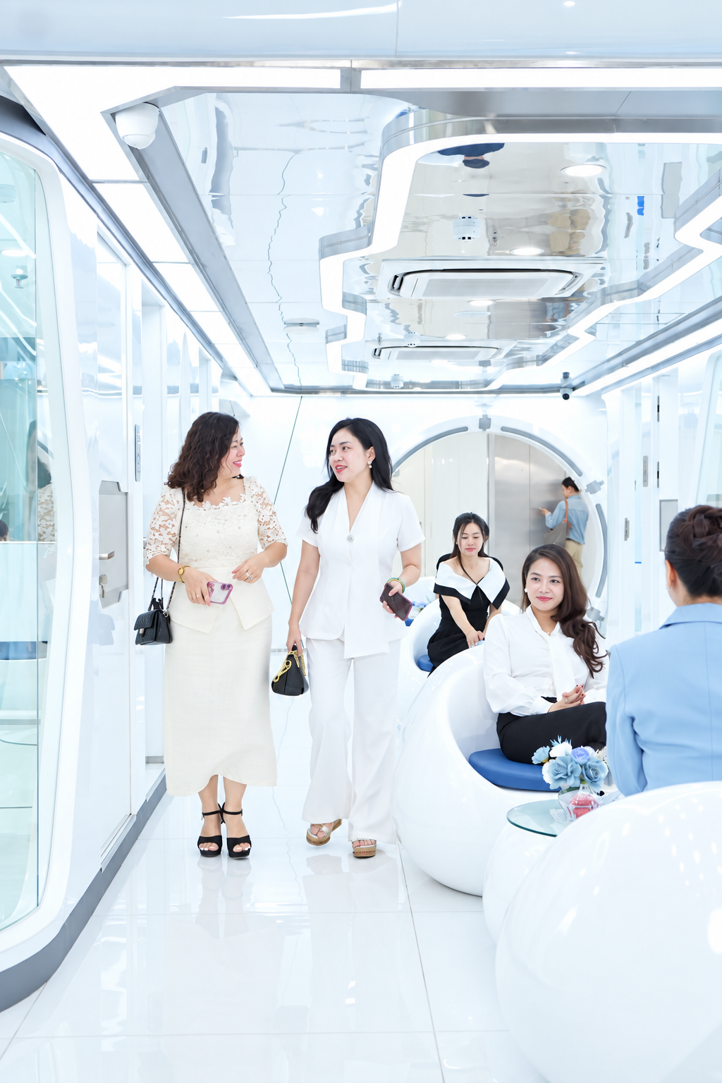 Khách hàng và nhân viên tại không gian công nghệ cao