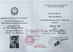 Bằng Thạc sĩ Y học - TS.BS Vũ Trọng Tiến